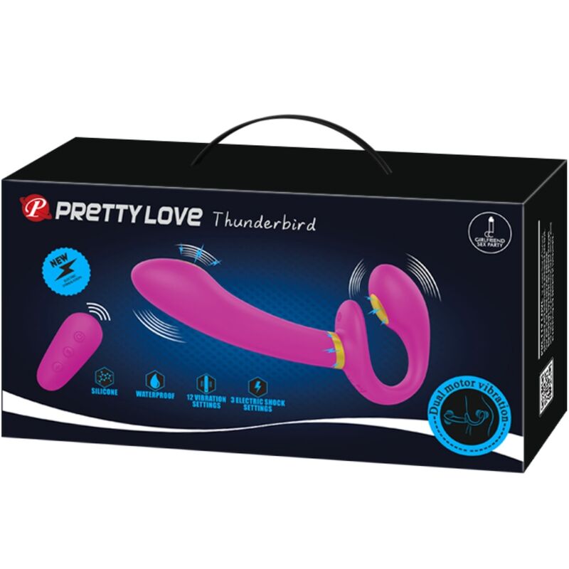 PRETTY LOVE - THUNDERBIRD DOUBLE STRAP-ON VIBRATOR REMOTE CONTROL PURPLE