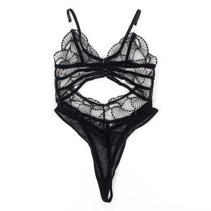 SUBBLIME - 955229 TRANSPARENT BODYSUIT WITH HOLLOW LACE BLACK L/XL