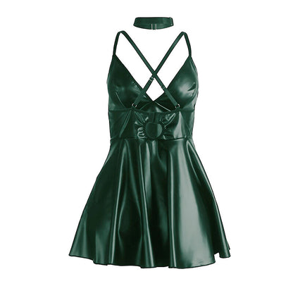 SUBBLIME - 955434 DRESS WITH GREEN LEATHER STRAPS S/M