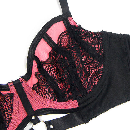 SUBBLIME - 955588 PINK PATENT LEATHER MESH ZIPPER BRA SET L/XL
