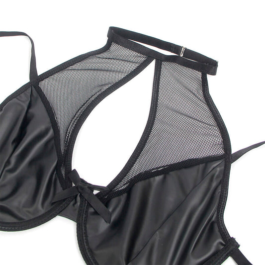 SUBBLIME - 957582 LEATHER BRA AND SKIRT SET BLACK S/M