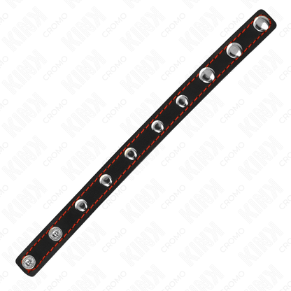 KINK - LEATHER PENIS RING WITH PRESSURE CLOSURE RED LINING 21 X 1.5 CM