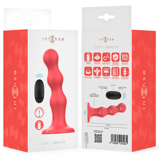 INTENSE - CODY VIBRATOR WITH SUCTION CUP RED REMOTE CONTROL