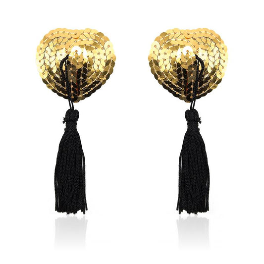 Heart Nipple Cover with Gold Sequins
