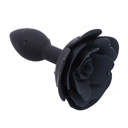 Rose Silicone Butt Plug Black