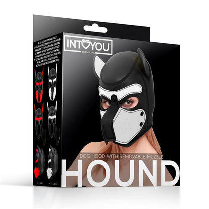 Hound Neoprene Dog Hood with Removable Muzzle White Black One Size